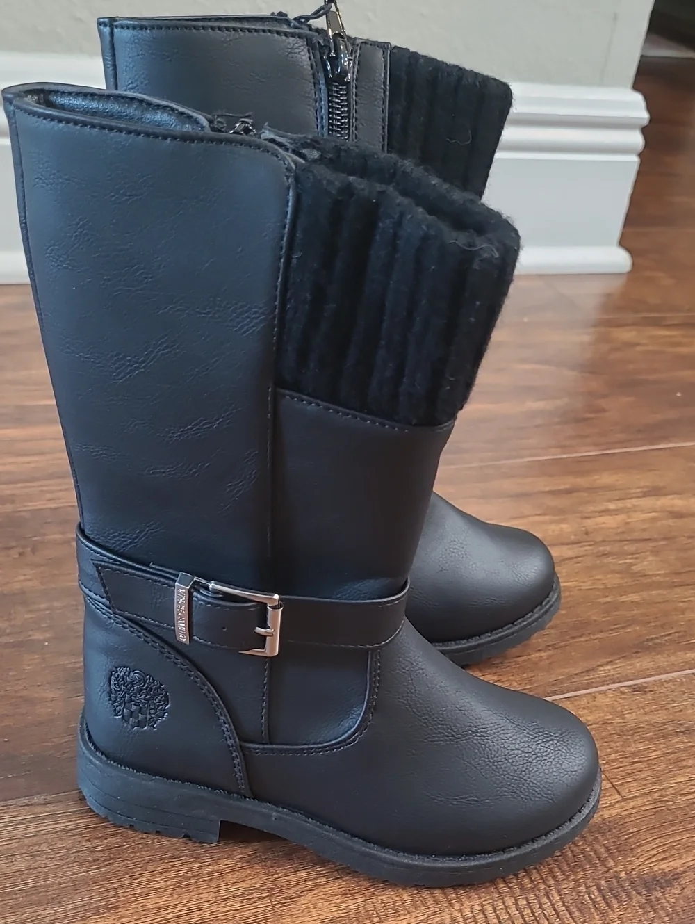 Vince Camuto Black Mid-Calf Buckle Boots with Knit Cuff Size 10, 7, 6, 5 Todler